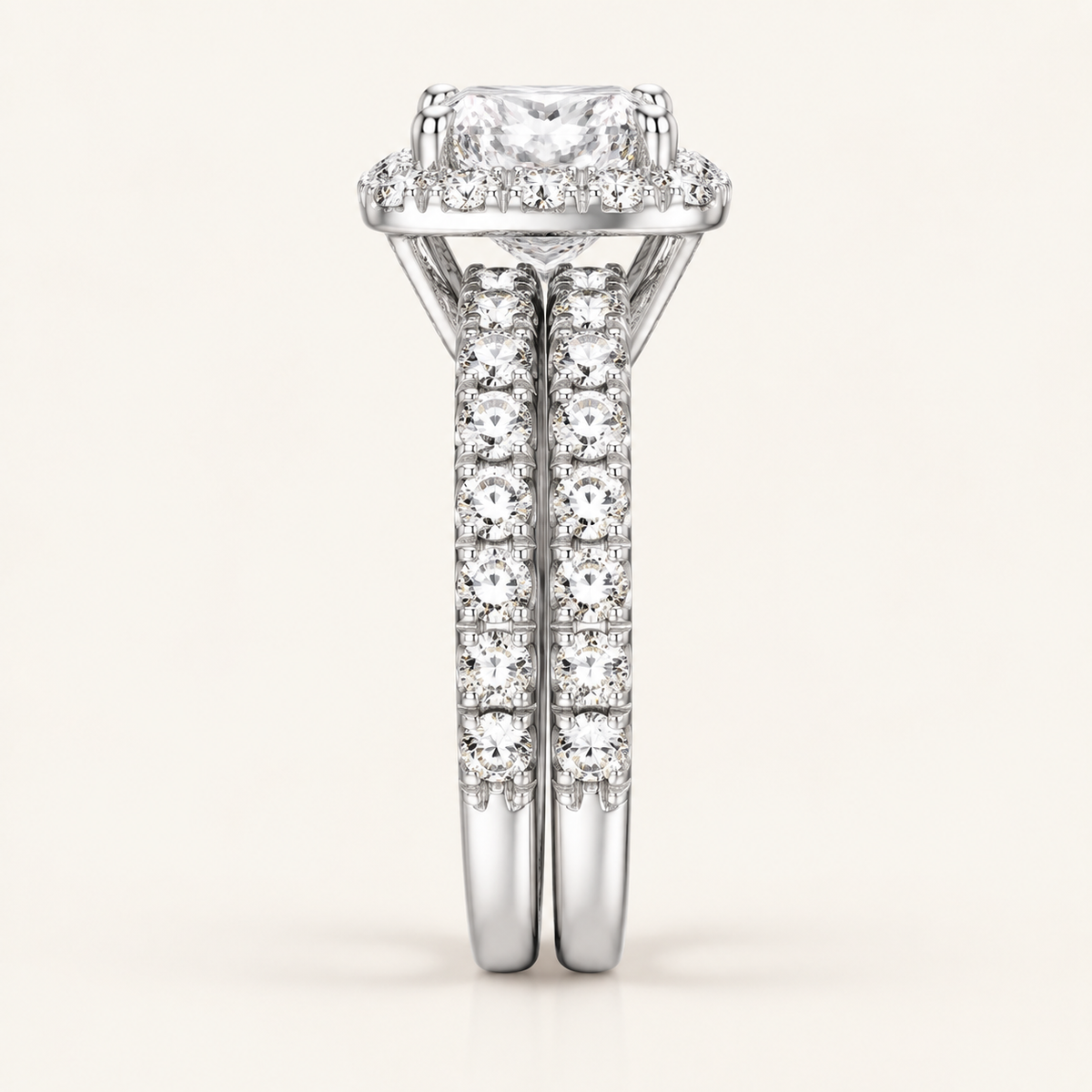 1.65CT Princess Cut Lab Grown Diamond Bridal Halo Set