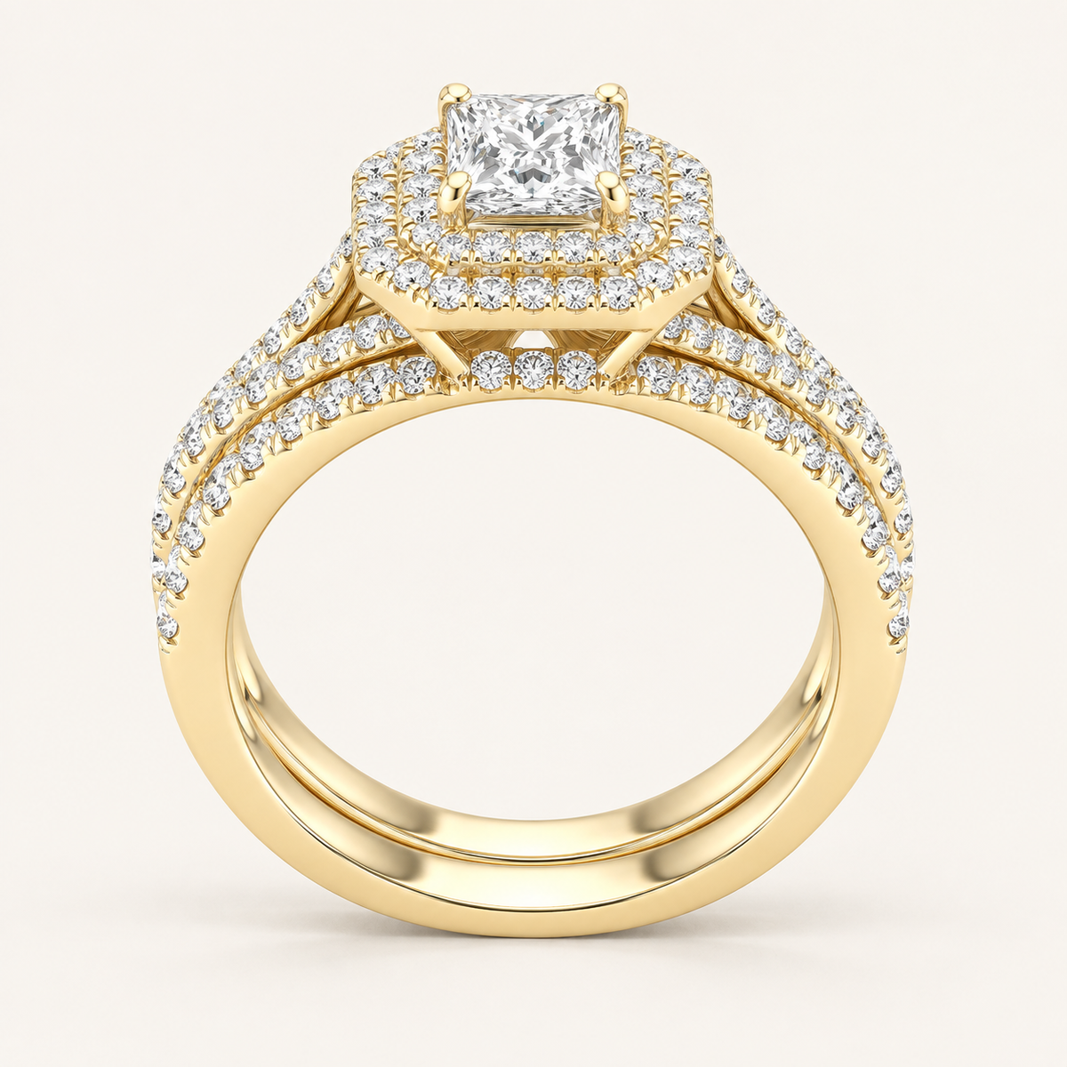 1.75CT Princess Cut Lab Grown Diamond Bridal Halo Set