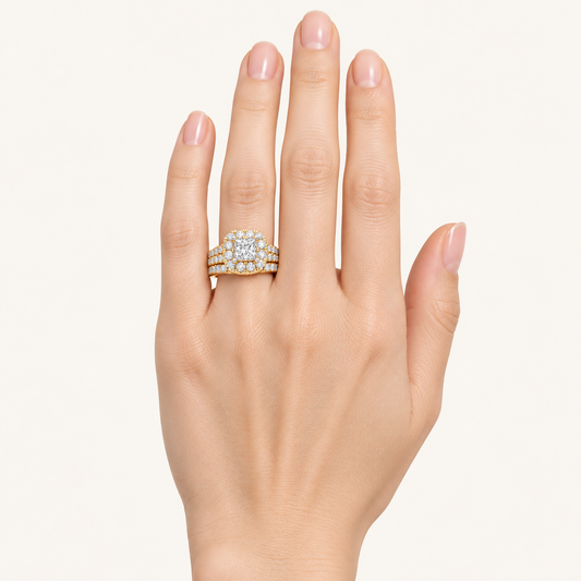 2.00 CT Princess Cut Lab Grown Diamond Bridal Halo Set