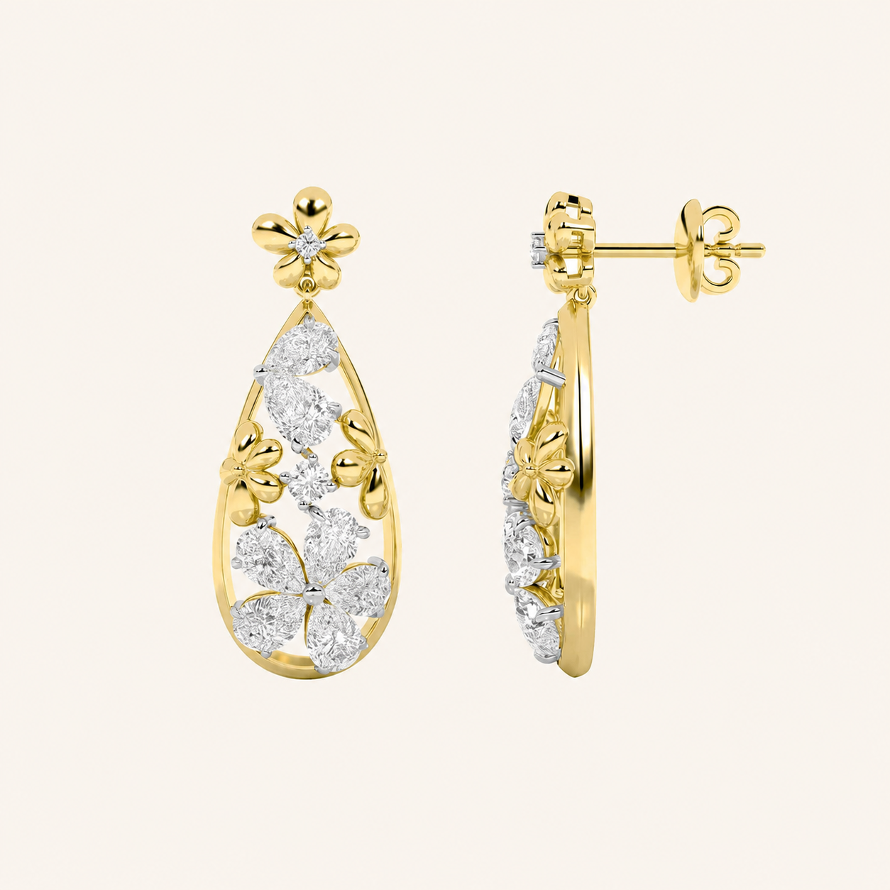 3.75CT Pear Cut Lab Grown Diamond Fancy Flower Earrings