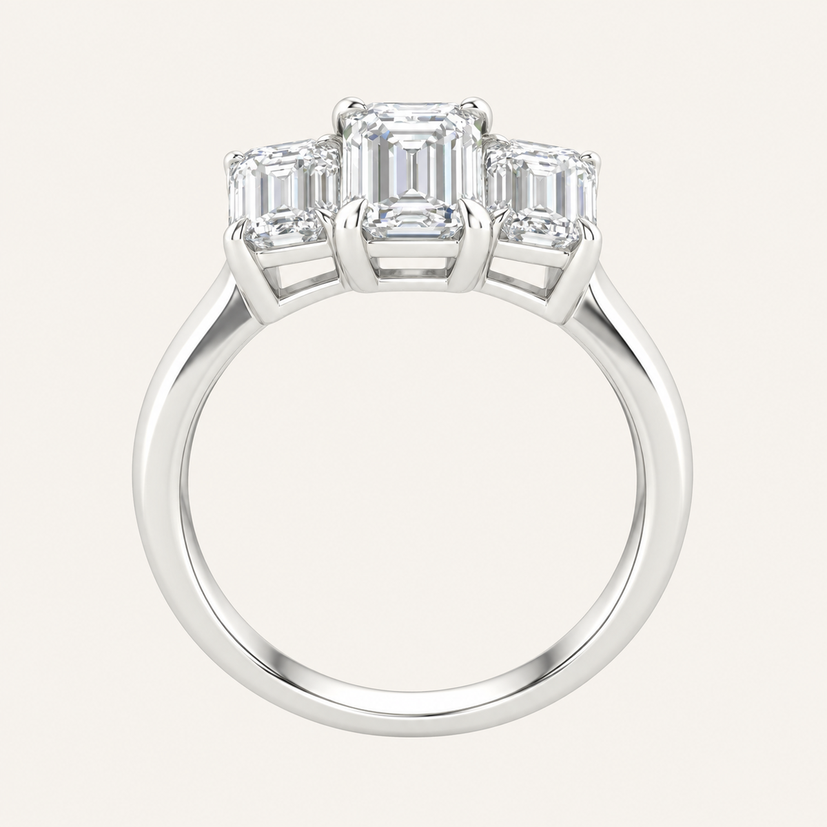 3.00CT Emerald Cut Lab Grown Diamond Three Stone Ring