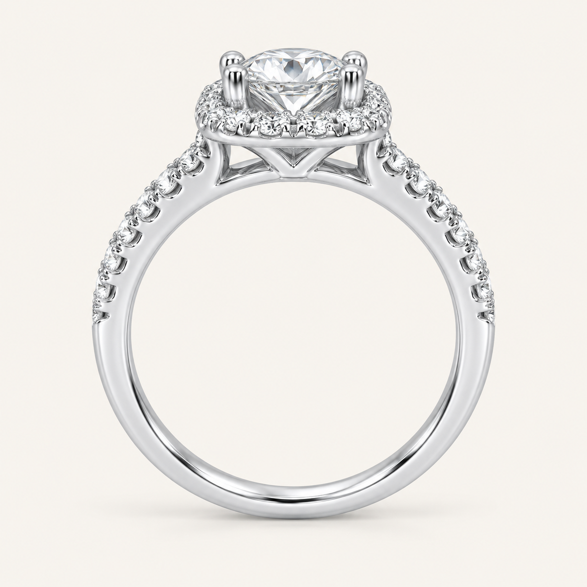 1.50CT Round Cut Lab Grown Diamond Halo Side Stone Ring