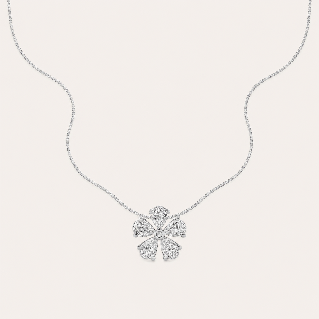 1.5CT Pear Cut Lab Grown Diamond Floral Pendant Necklace