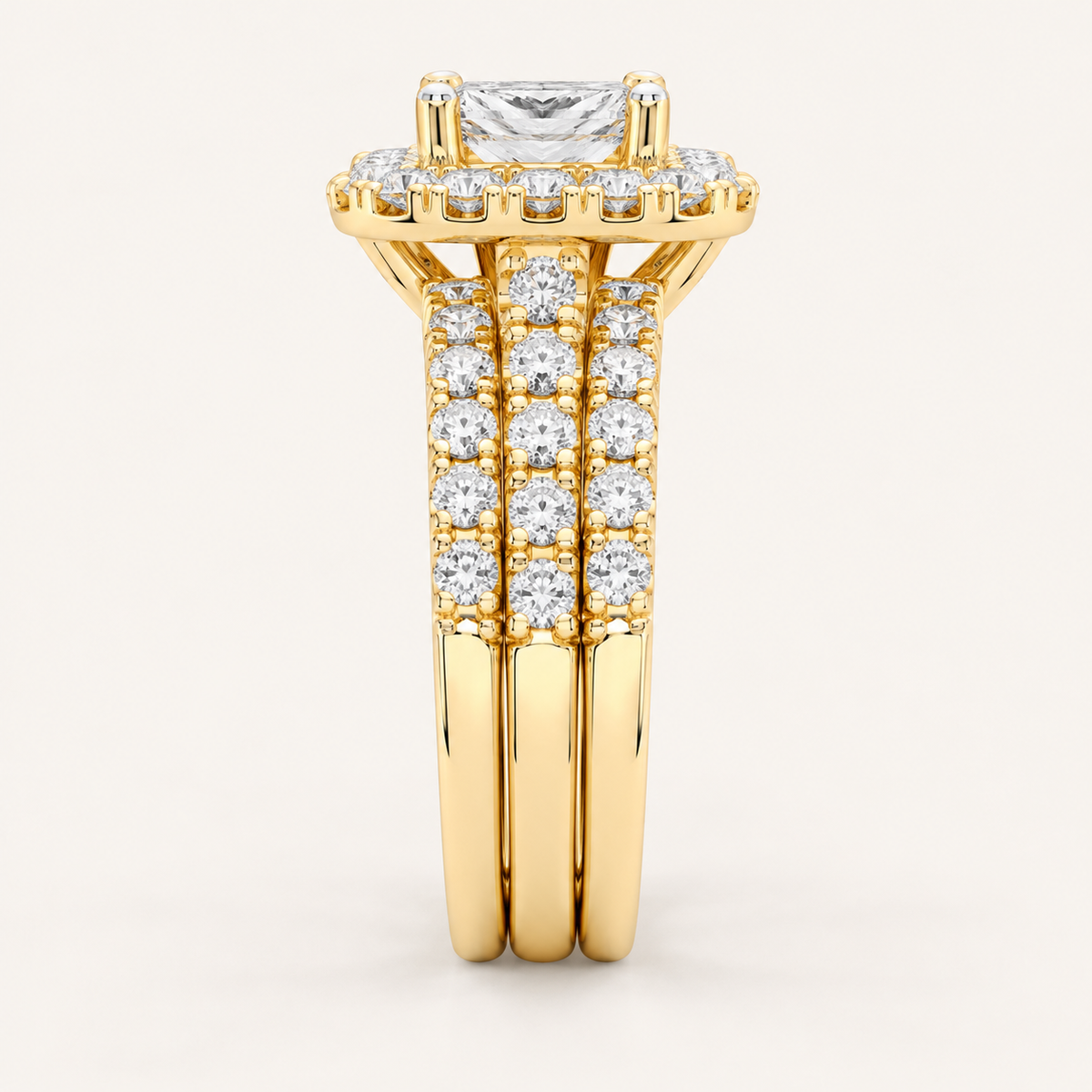 2.00 CT Princess Cut Lab Grown Diamond Bridal Halo Set