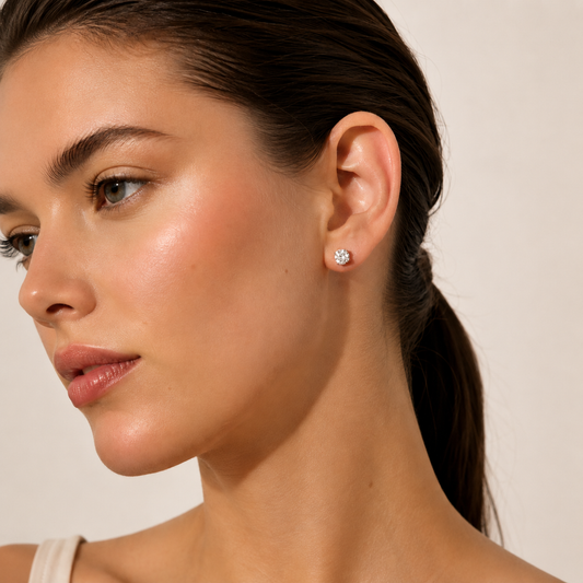 3CT Round Cut Lab Grown Diamond Classic Basket Set Stud Earrings