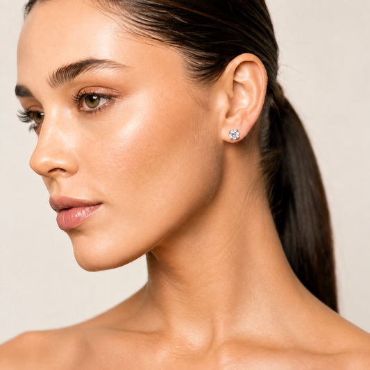 4CT Round Cut Lab Grown Diamond Classic Basket Set Stud Earrings