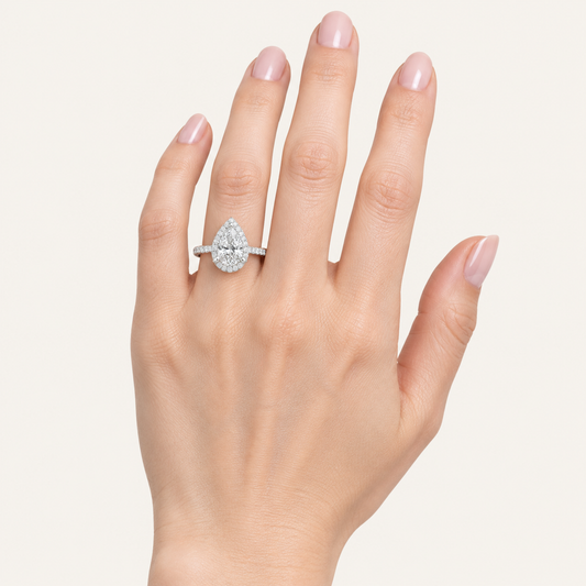2.25CT Pear Cut Lab Grown Diamond Halo Side Stone Ring