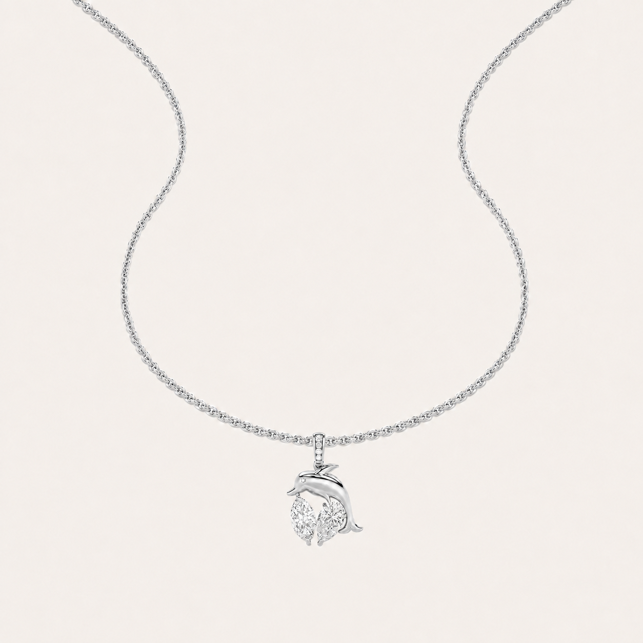 2CT Marquise Cut Lab Grown Diamond Dolphin Pendant Necklace