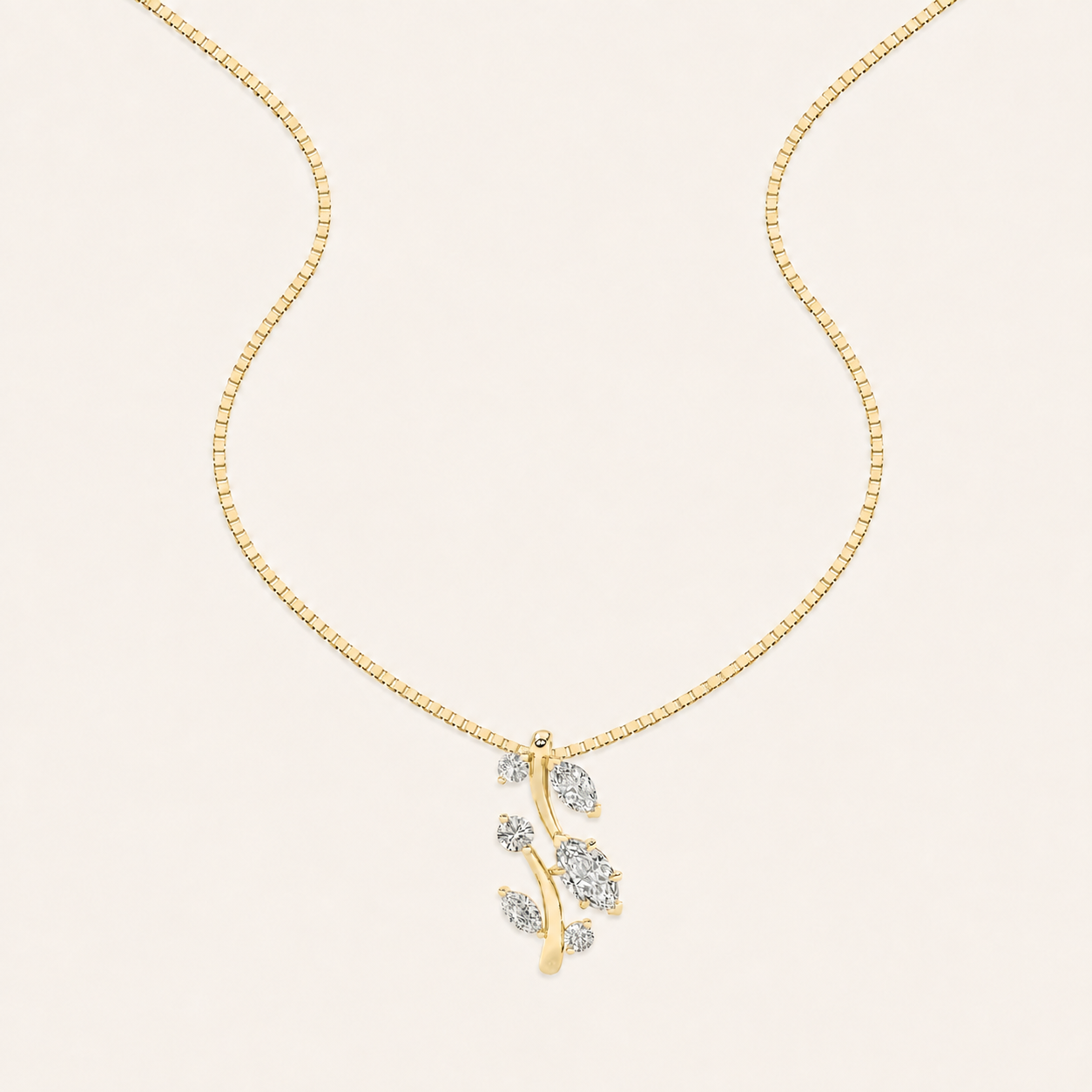 1.5CT Marquise Cut Lan Grown Diamond Leaf Motif pendant Necklace