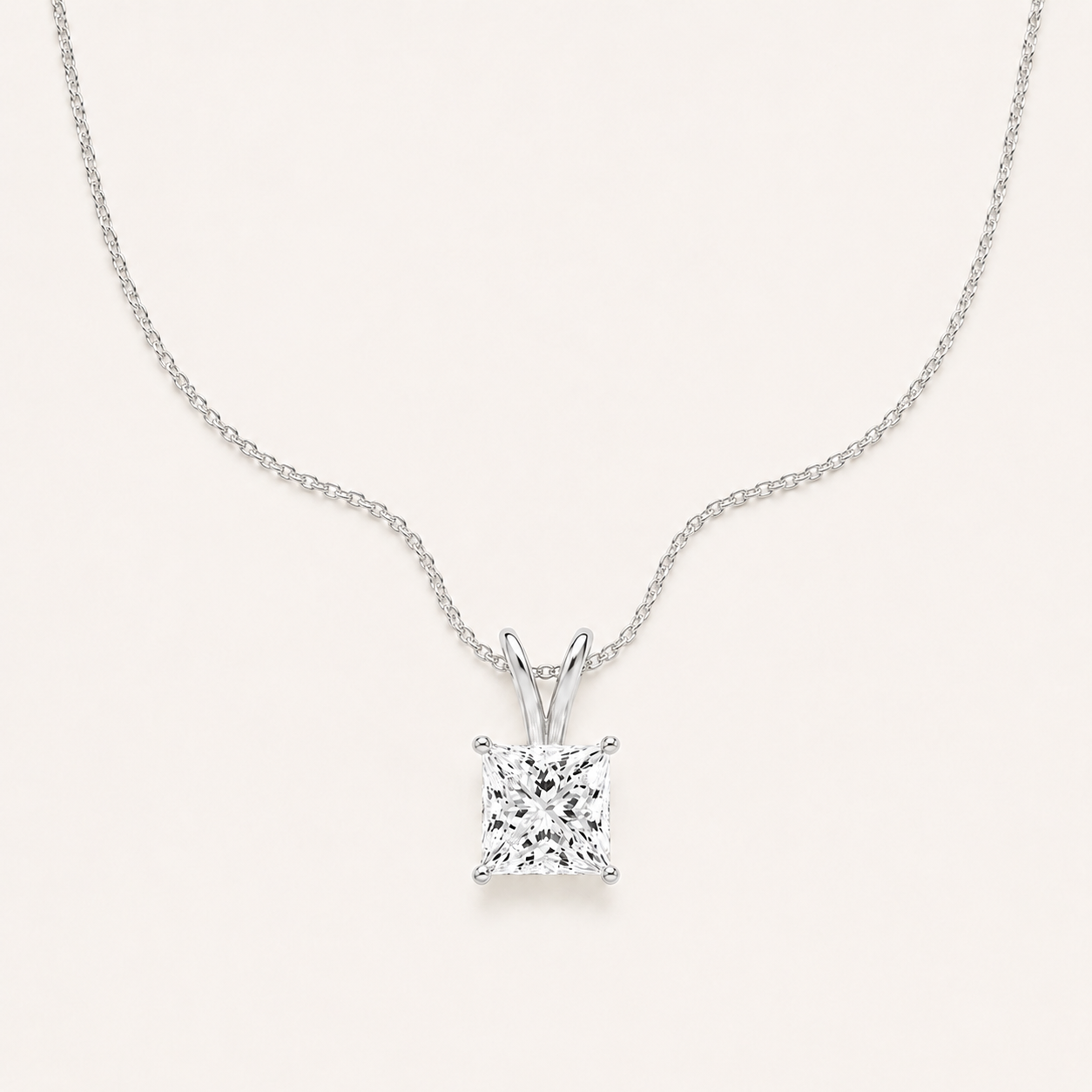 1CT Princess Cut Lab Grown Diamond Split Bale Oendant Necklace