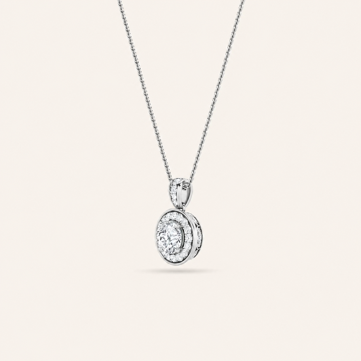 0.75CT Round Cut Lab Grown Diamond Halo Pendant Necklace