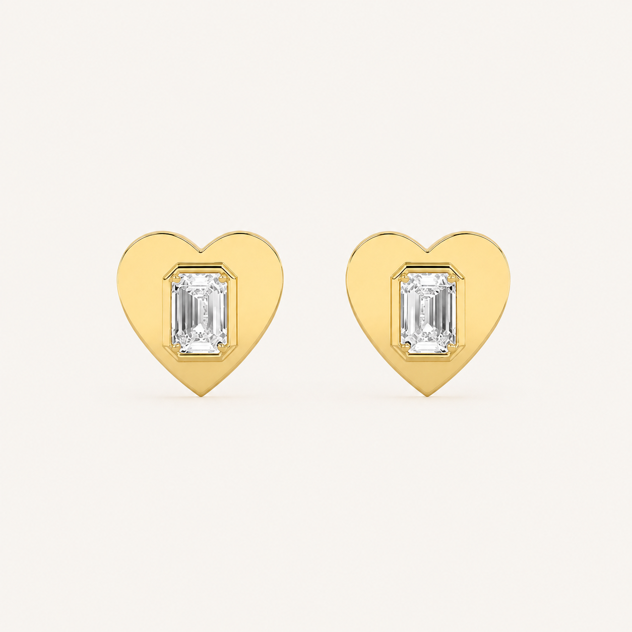 1CT Emerald Cut Lab Grown Diamond Heart Shaped Stud Earrings
