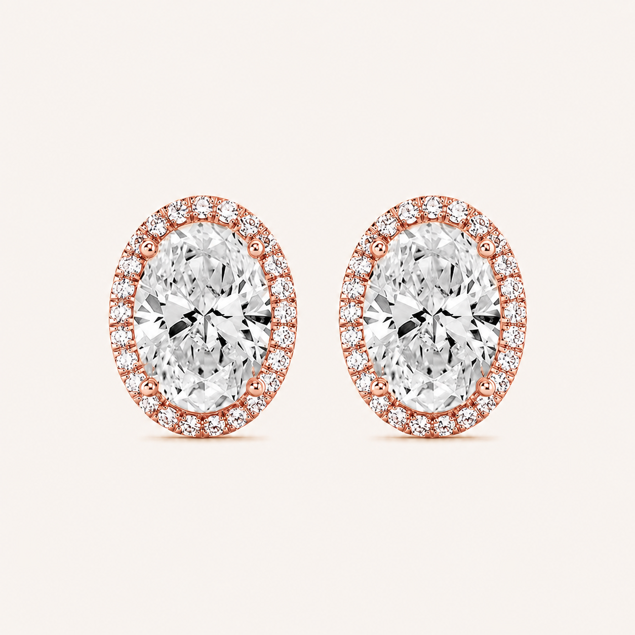 2CT Oval Cut Lab Grown Diamond Halo Stud Earrings