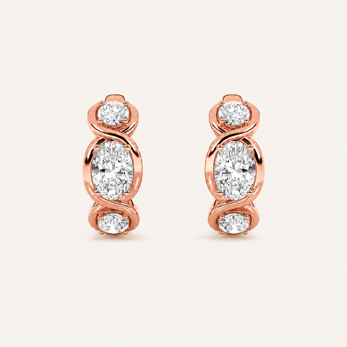 2.5CT Oval Cut Lab Grown Diamond Three Stone Huggie Earrings
