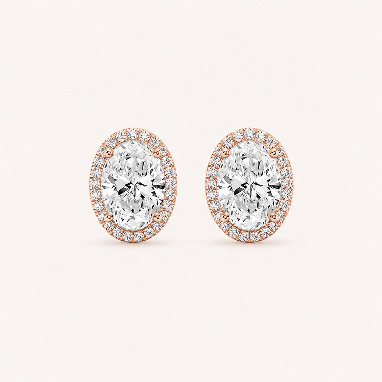 1CT Oval Cut Lab Grown Diamond Halo Stud Earrings