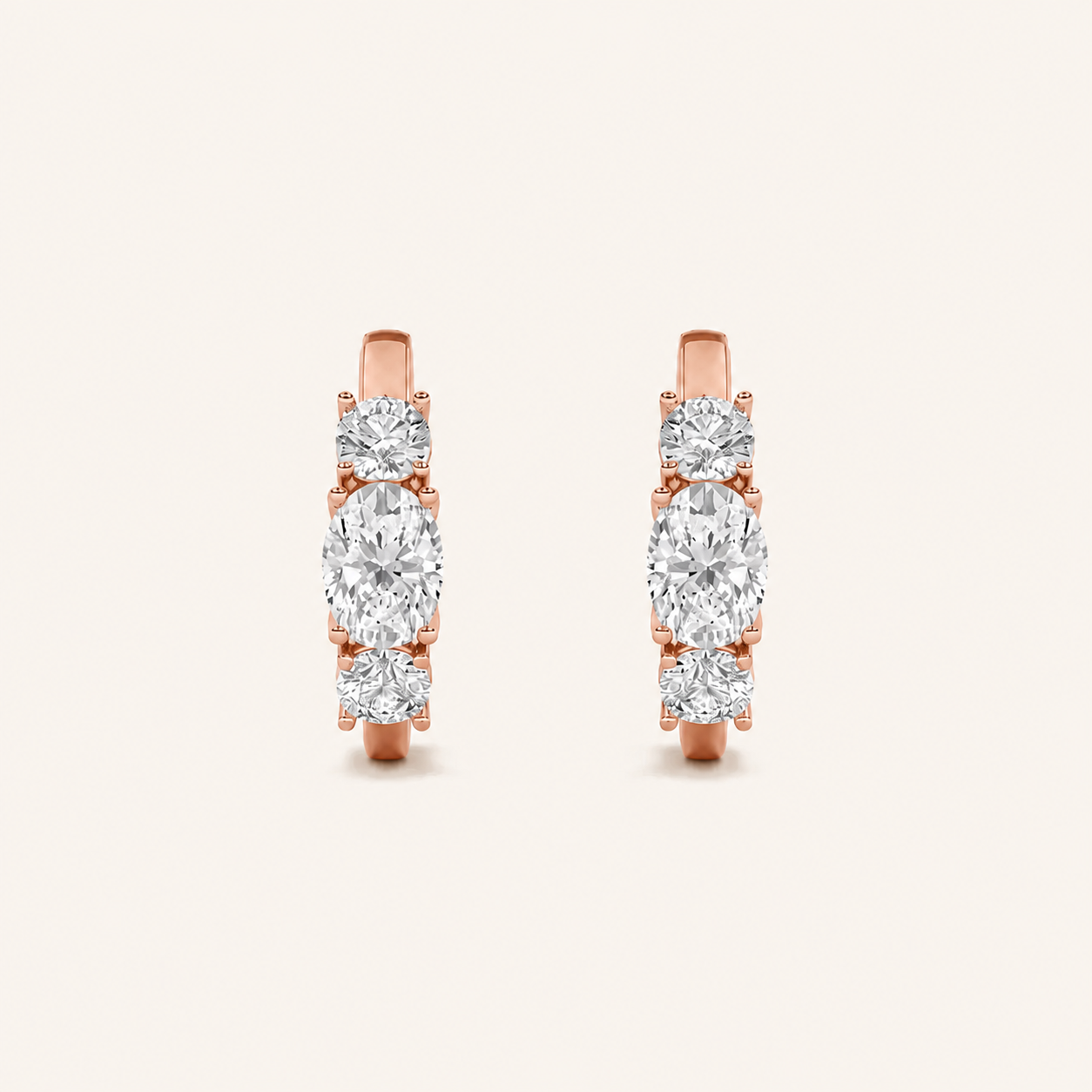 2.5CT Oval Cut Lab Grown Diamond Three Stone Huggie Earrings