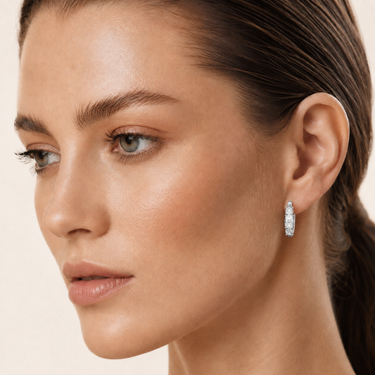 2.5CT Oval Cut Lab Grown Diamond Three Stone Huggie Earrings