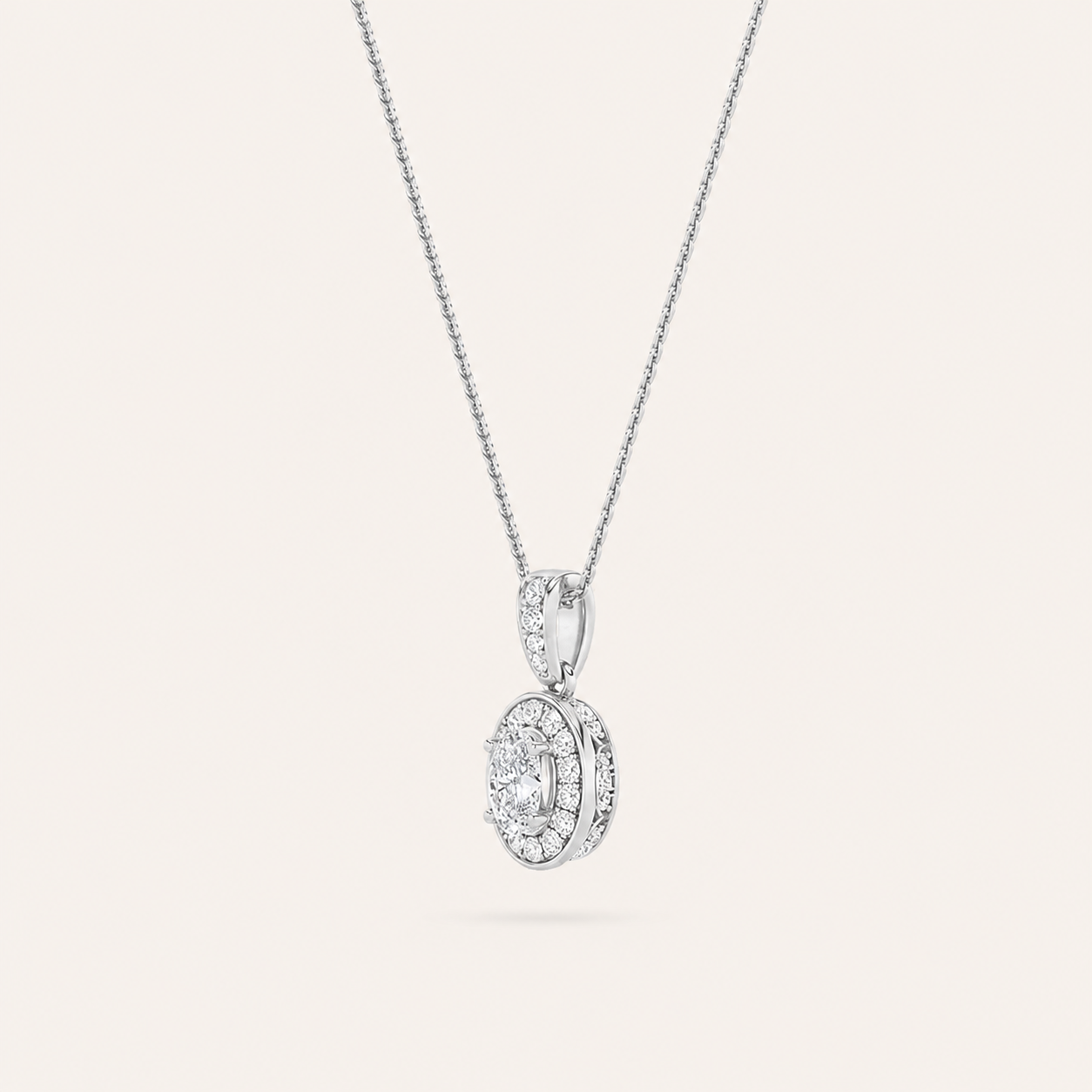 1.3CT Oval Cut Lab Grown Diamond Halo Pendant Necklace