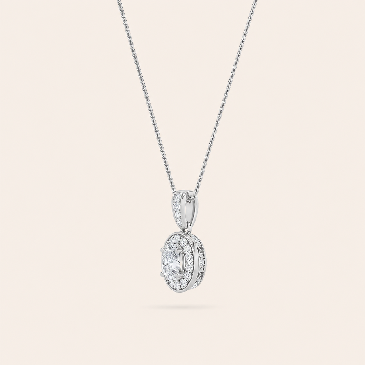1.25CT Oval Cut Lab Grown Diamond Halo Pendant Necklace
