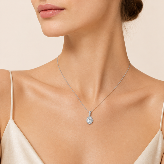 1.25CT Oval Cut Lab Grown Diamond Halo Pendant Necklace