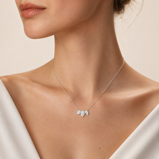 3CT Pear Cut Lab Grown Diamond Three Stone Necklace