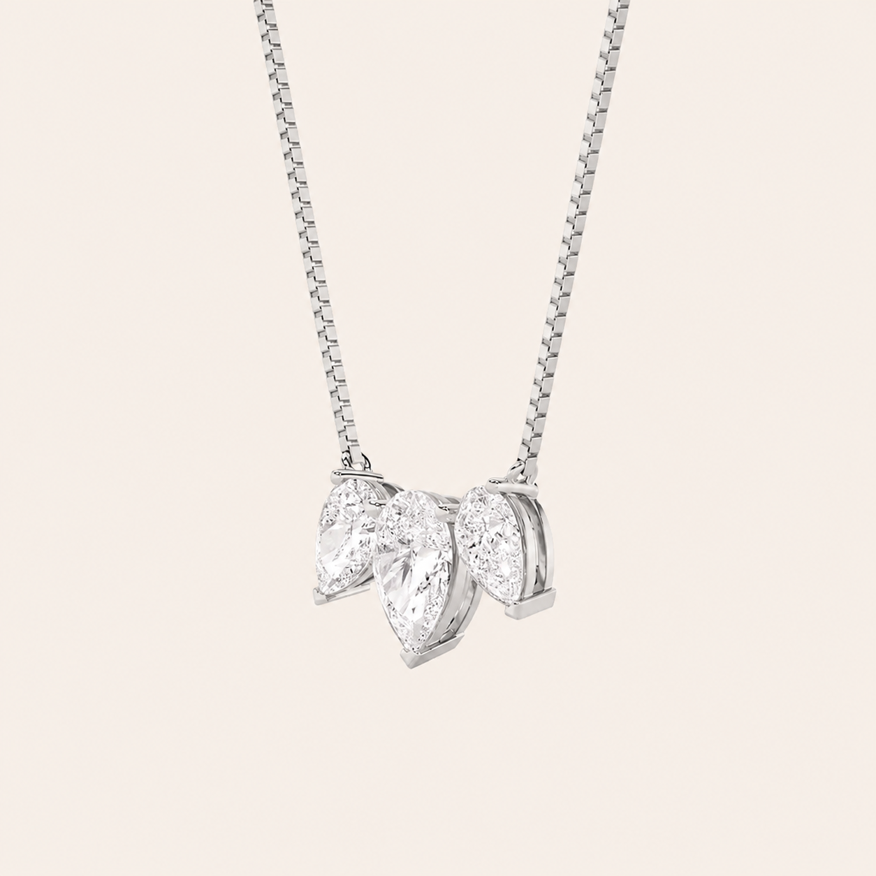 3CT Pear Cut Lab Grown Diamond Three Stone Necklace