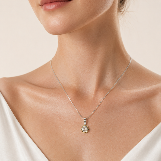 1.5CT Round Cut Lab Grown Diamond Two Tone Pendant Necklace