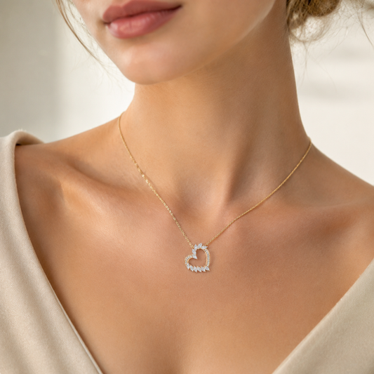 2.5CT Marquise Cut Lab Grown Diamond Heart Shaped Pendant Necklace