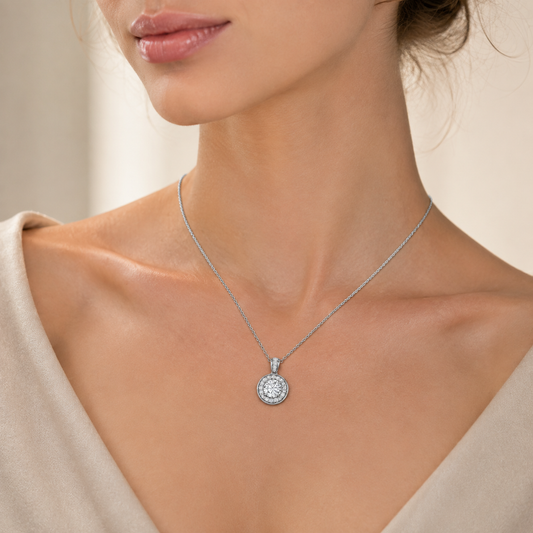 1.25CT Round Cut Lab Grown Diamond Halo Pendant Necklace