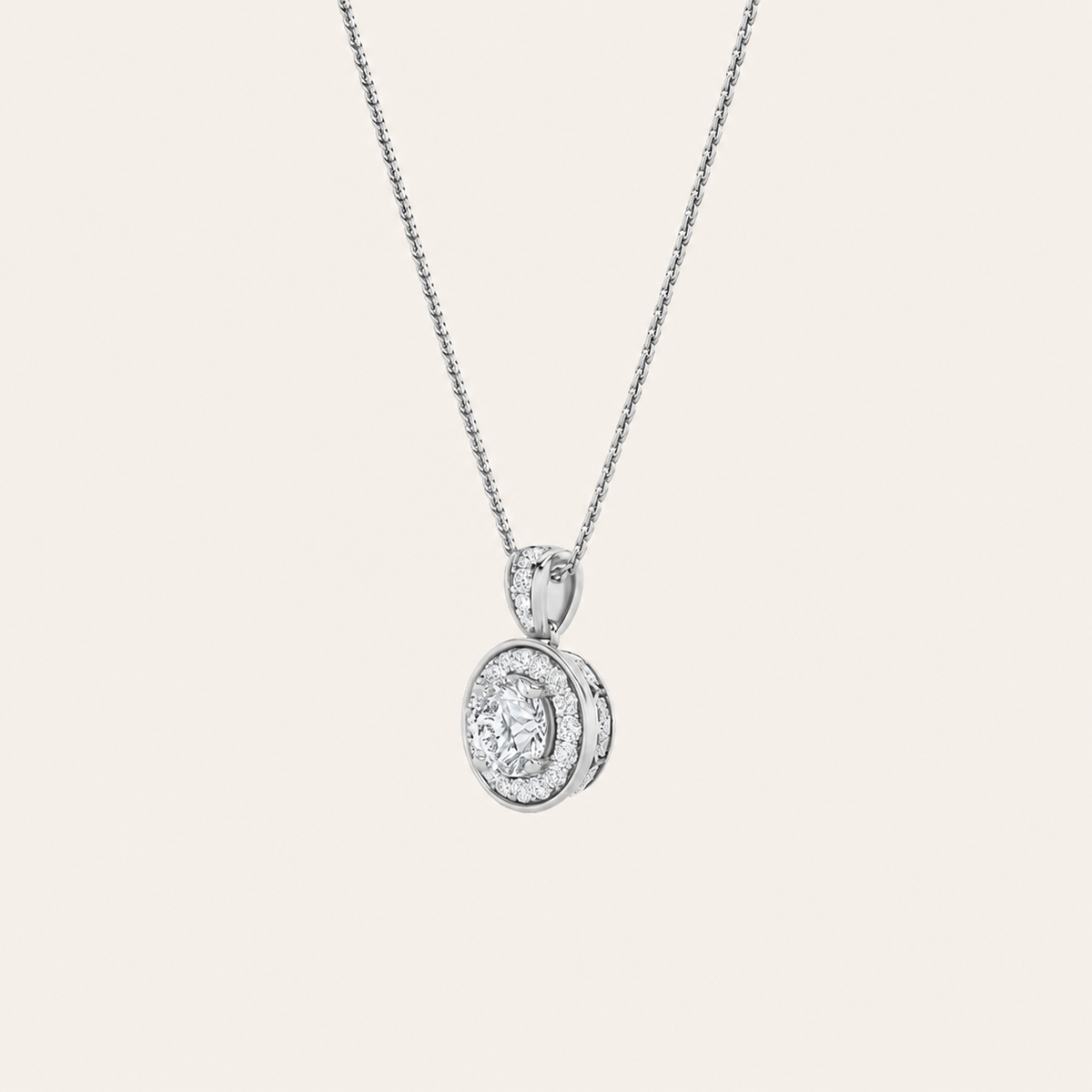 1.25CT Round Cut Lab Grown Diamond Halo Pendant Necklace