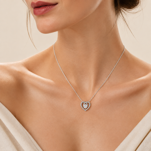 1CT Round Cut Lab Grown Diamond Heart Shaped Pendant Necklace