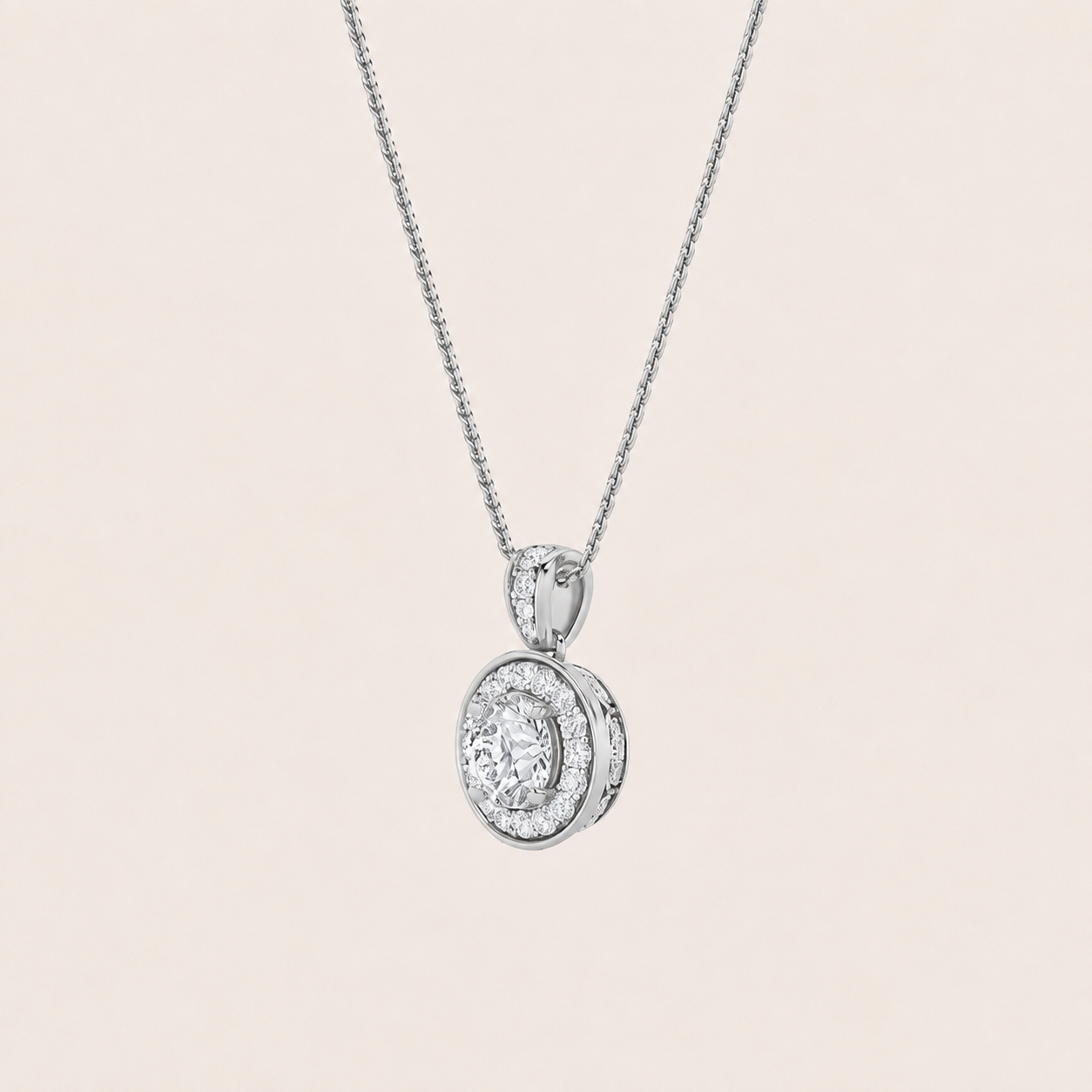0.75CT Round Cut Lab Grown Diamond Halo Pendant Necklace