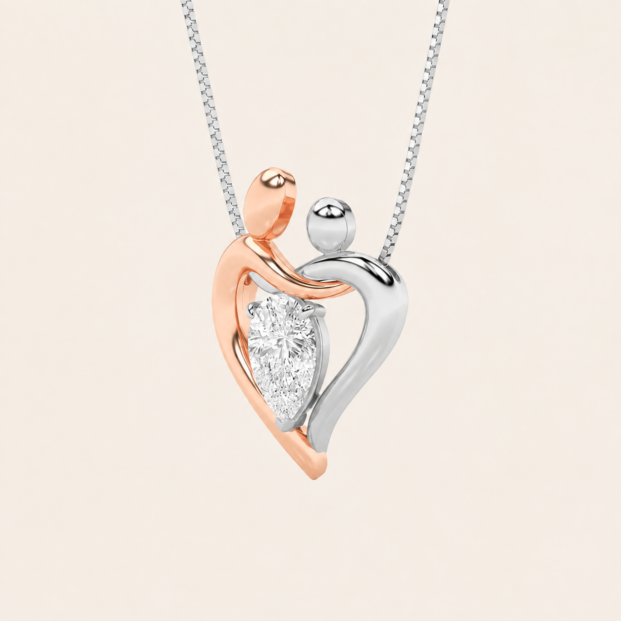 1.5CT Pear Cut Lab Grown Diamond Mother and Child Heart Shaped Pendant