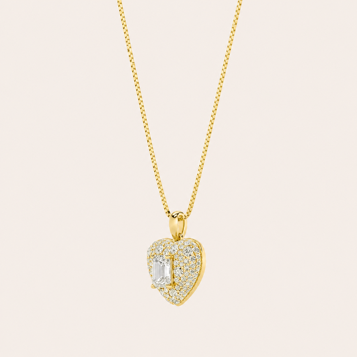 2CT Emerald Cut Lab Grown Diamond Accented Heart Shaped Pendant