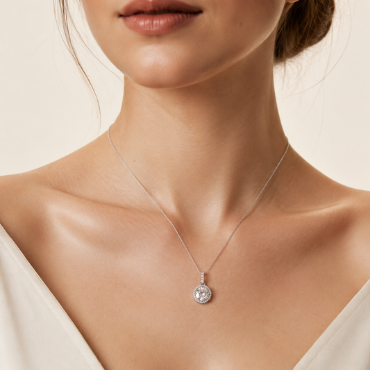 3CT Round Cut Lab Grown Diamond Halo Pendant Necklace