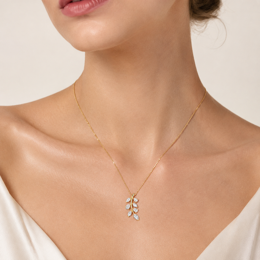 1.5CT Marquise and Pear Cut Lab Grown Diamond Leaf Motif Fashion Pendant Necklace