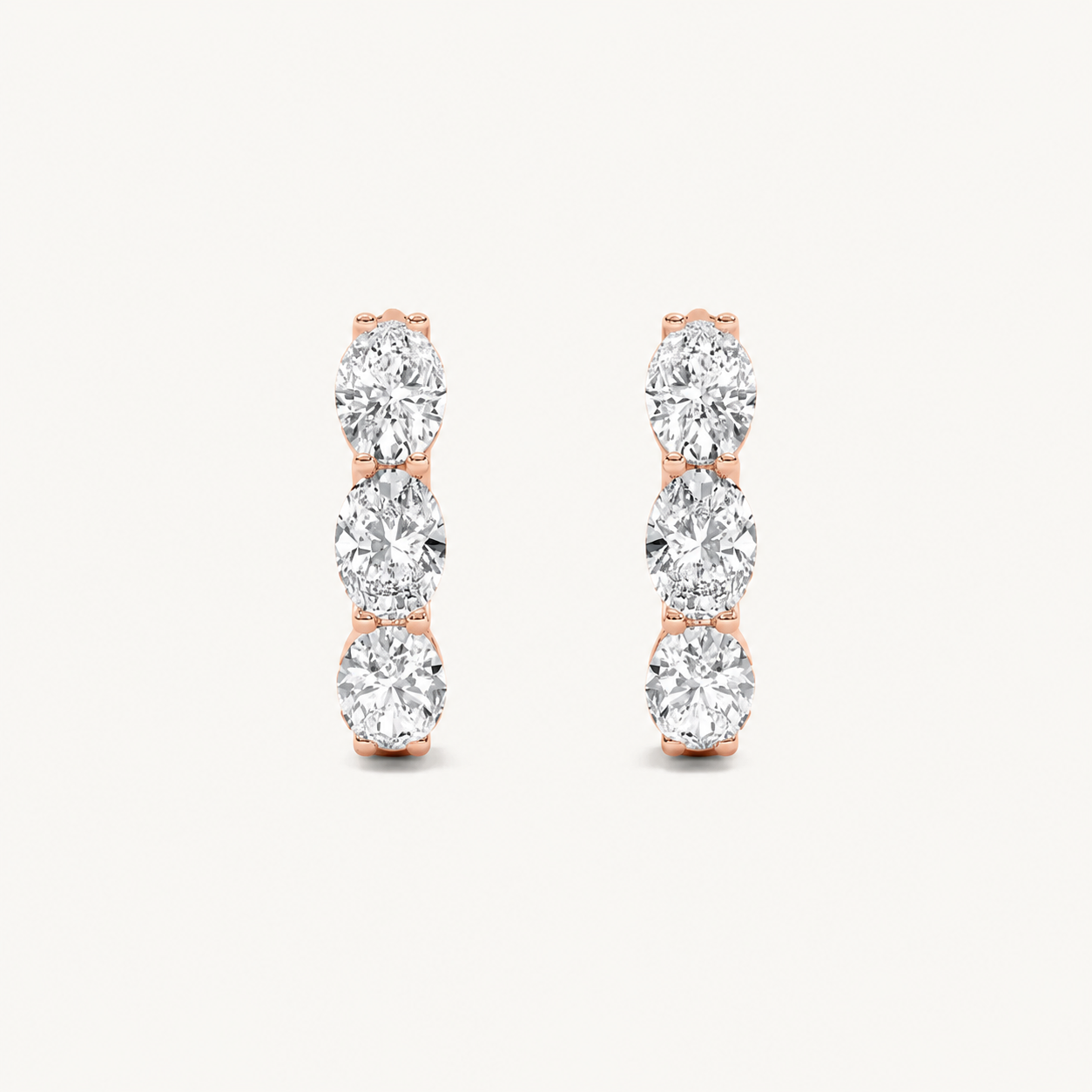 3CT Oval Cut Lab Grown Diamond Three Stone Huggie Earrings