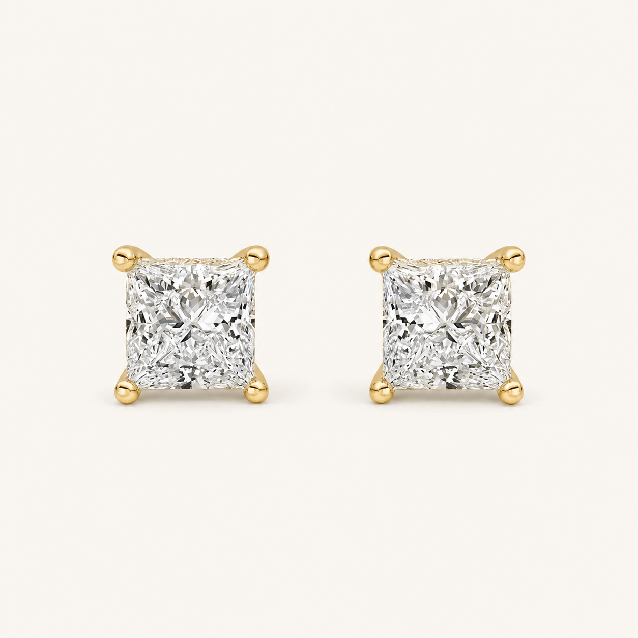 2CT Princess Cut Lab Grown Diamond Hidden Halo Stud Earrings