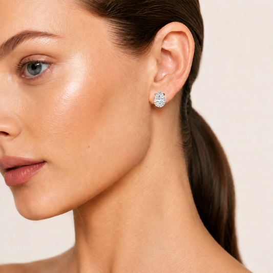 3CT Pear Cut Lab Grown Diamond Halo Stud Earrings