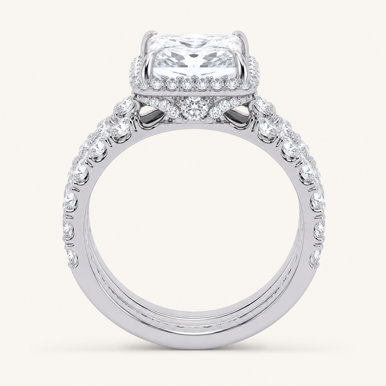 4.53 CT Princess Cut Certified Lab Grown Diamond Bridal Halo Set