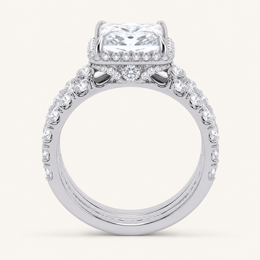 4.53 CT Princess Cut Certified Lab Grown Diamond Bridal Halo Set