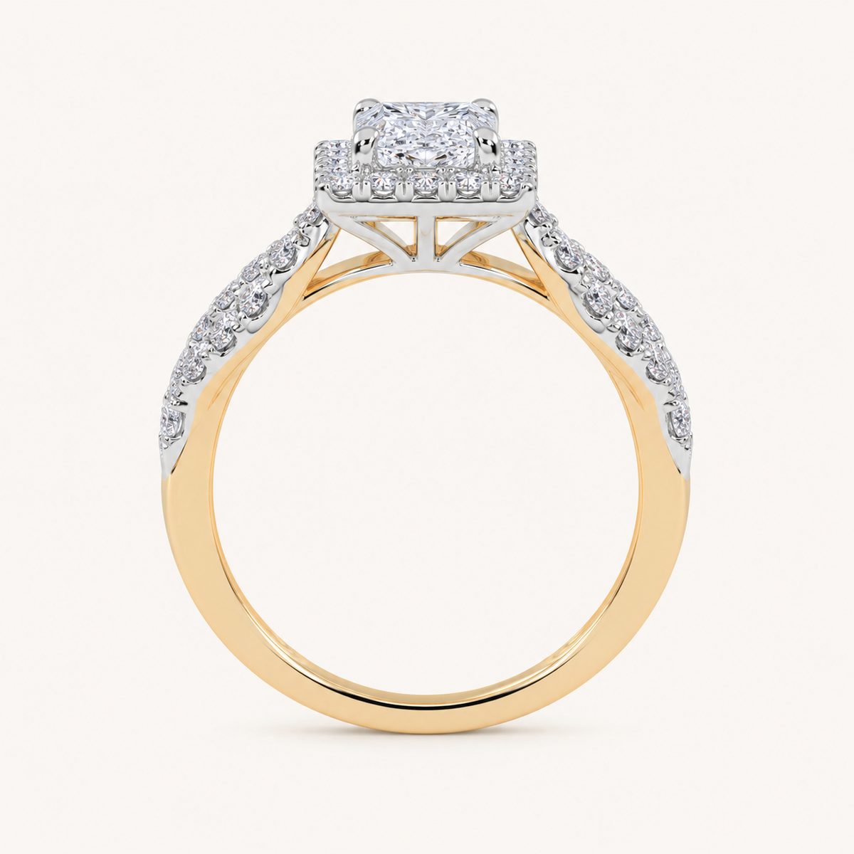 0.51CT Princess Cut Lab Grown Diamond Halo Side Stone Ring