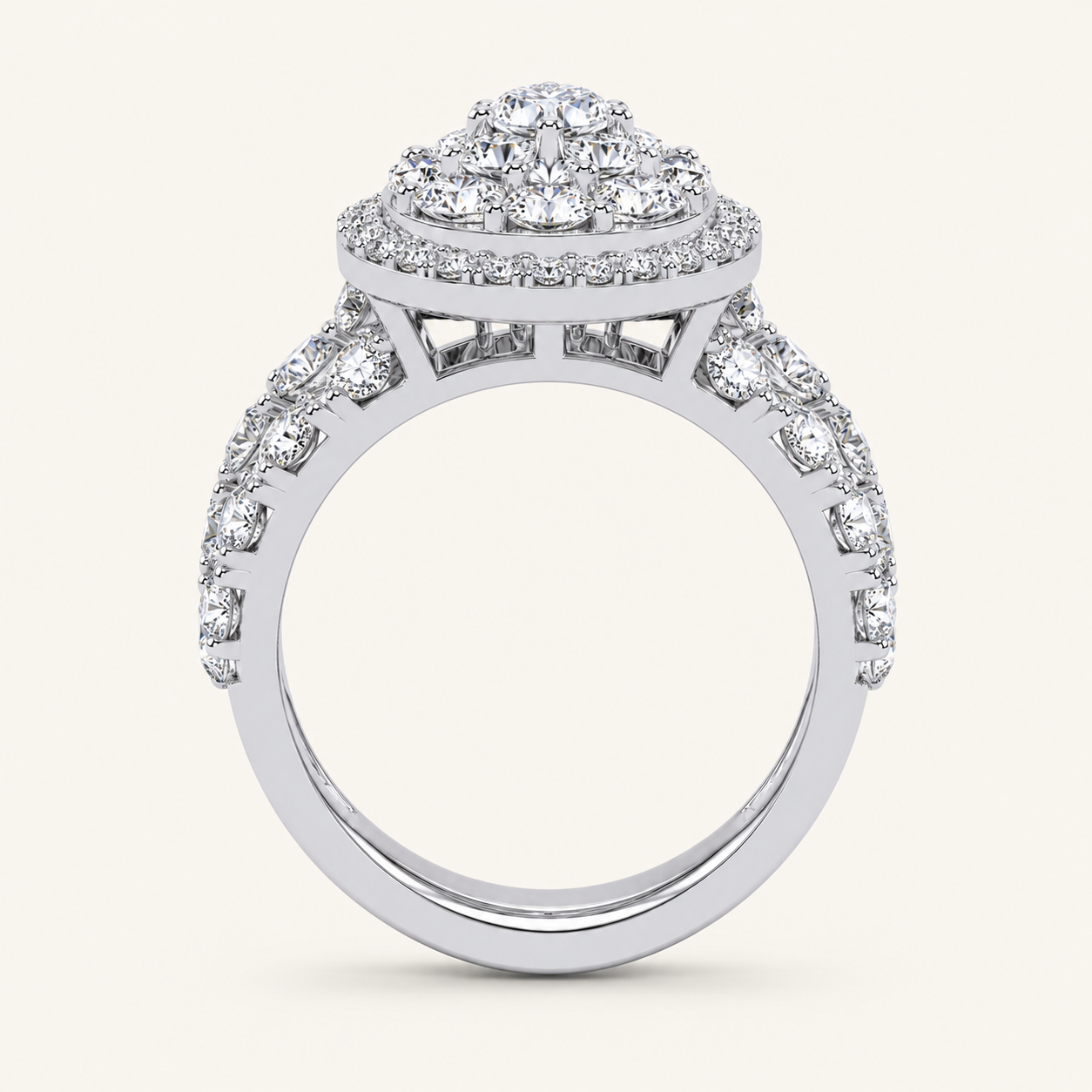 3CT Round Cut Certified Lab Grown Diamond Pear Shaped Cluster Halo Bridal Set