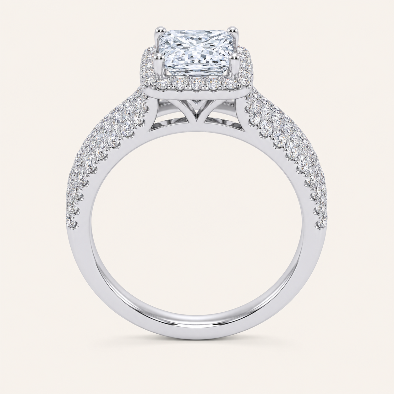 2.54CT Princess Cut Certified Lab Grown Diamond Halo Bridal Set