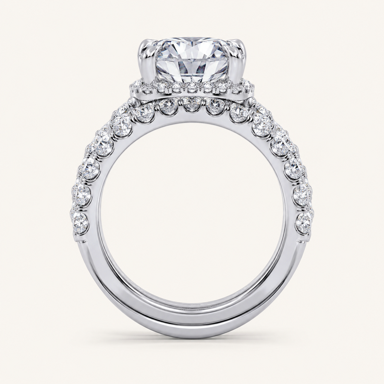 4.53CT Round Cut Certified Lab Grown Diamond Hidden Halo Bridal Set