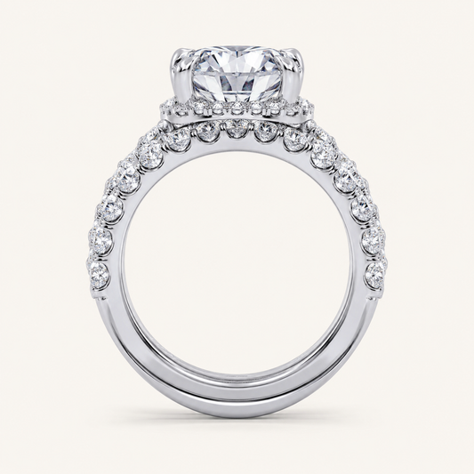 4.53CT Round Cut Certified Lab Grown Diamond Hidden Halo Bridal Set