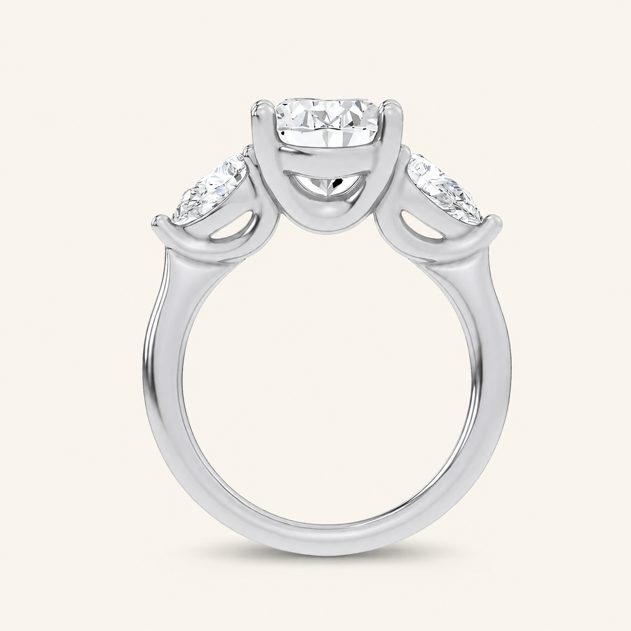 3.8CT Oval and Pear Cut Certified Lab Grown Diamond Three Stone Engagement Ring