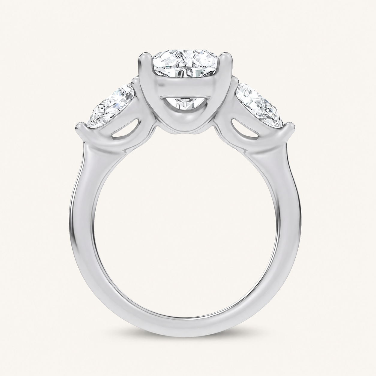 3.80CT Pear Cut Lab Grown Diamond Three stone Ring