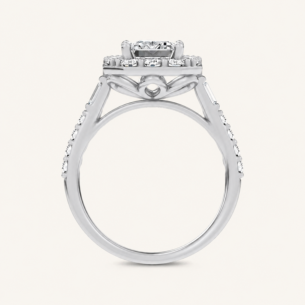 3.87CT Emerald Cut Certified Lab Grown Diamond Engagement Halo Ring