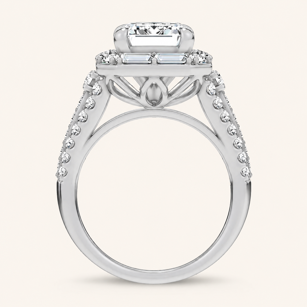 6.4CT Emerald Cut Certified Lab Grown Diamond Halo Engagement Ring
